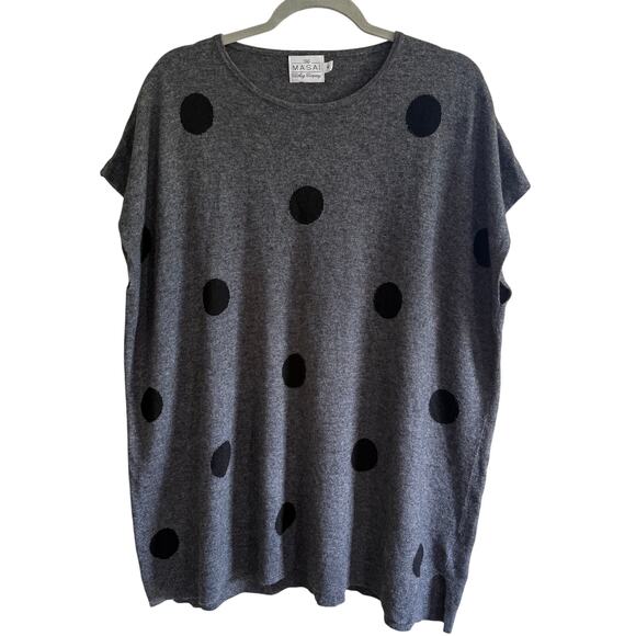 Masai Clothing Co Gray Black Polka Dot Sweater Tunic Top Medium Merino Blend - Picture 1 of 9